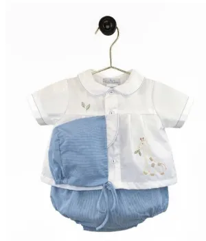 Petit Ami Baby Boys White & Blue Safari Giraffe Diaper Set in Newborn & 3 6 9 Months