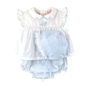 Petit Ami Baby Girls Ruffle Light Blue Whale 3pc Layette Diaper Set Newborn 3 6 9 Months