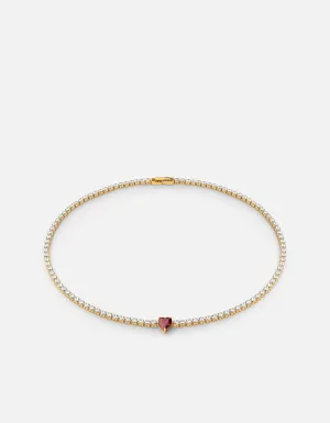Philo Heart Tennis Choker, Gold Vermeil/Topaz & Garnet