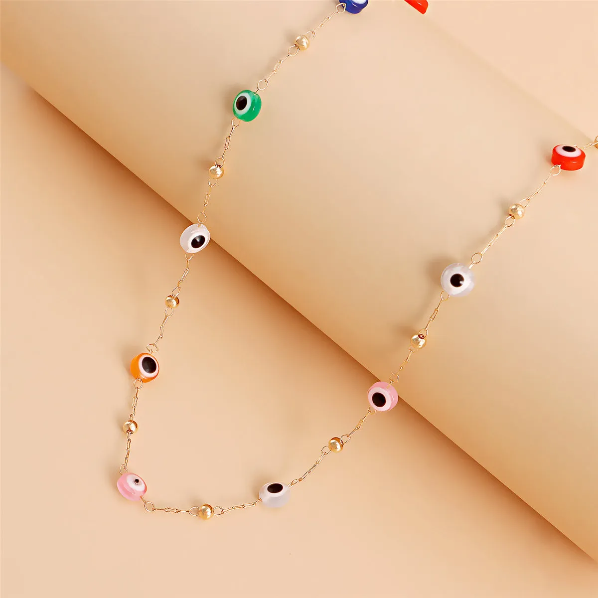 Pink Enamel & 18K Gold-Plated Heart Eye Pendant Necklace Set