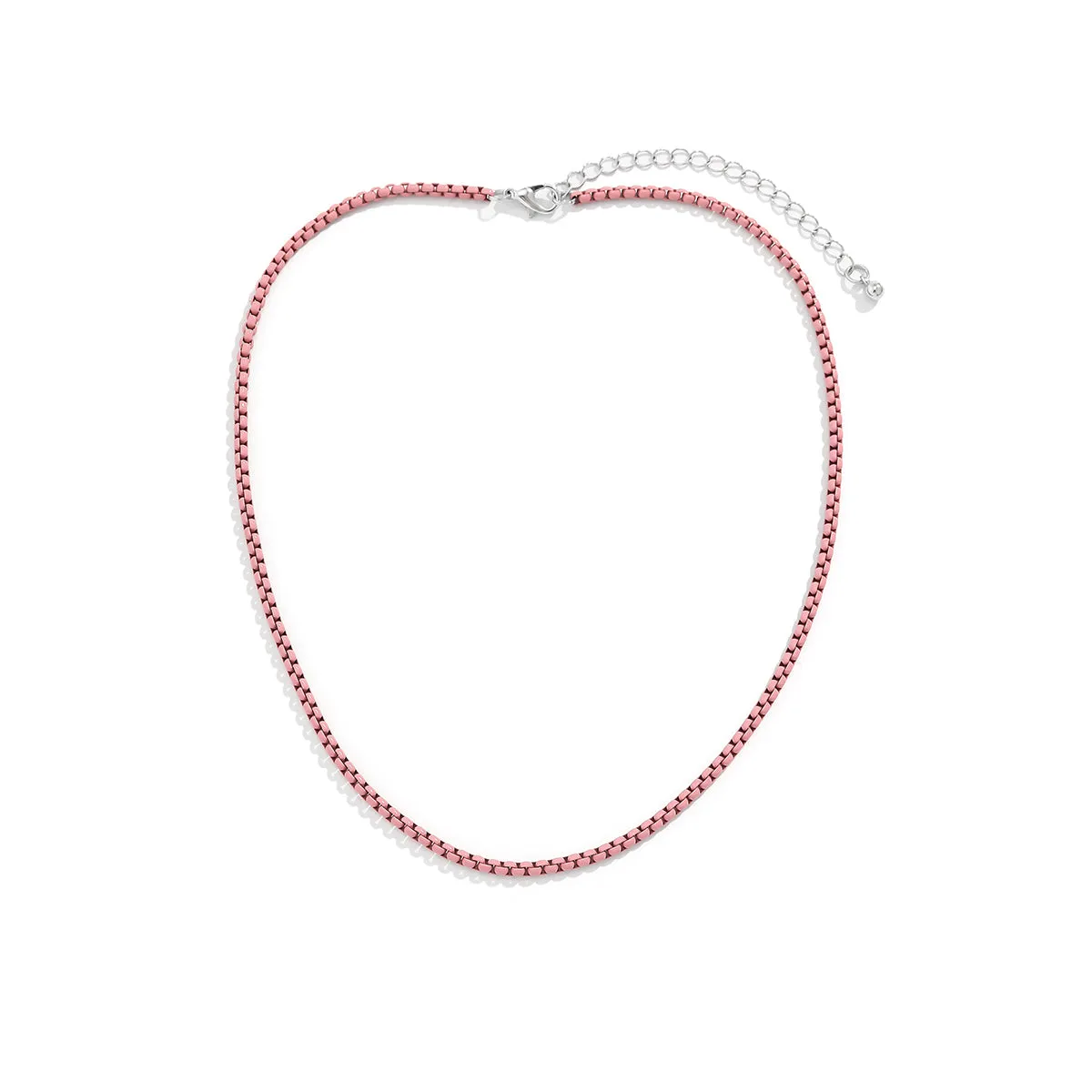 Pink Enamel & Silver-Plated Chain Necklace