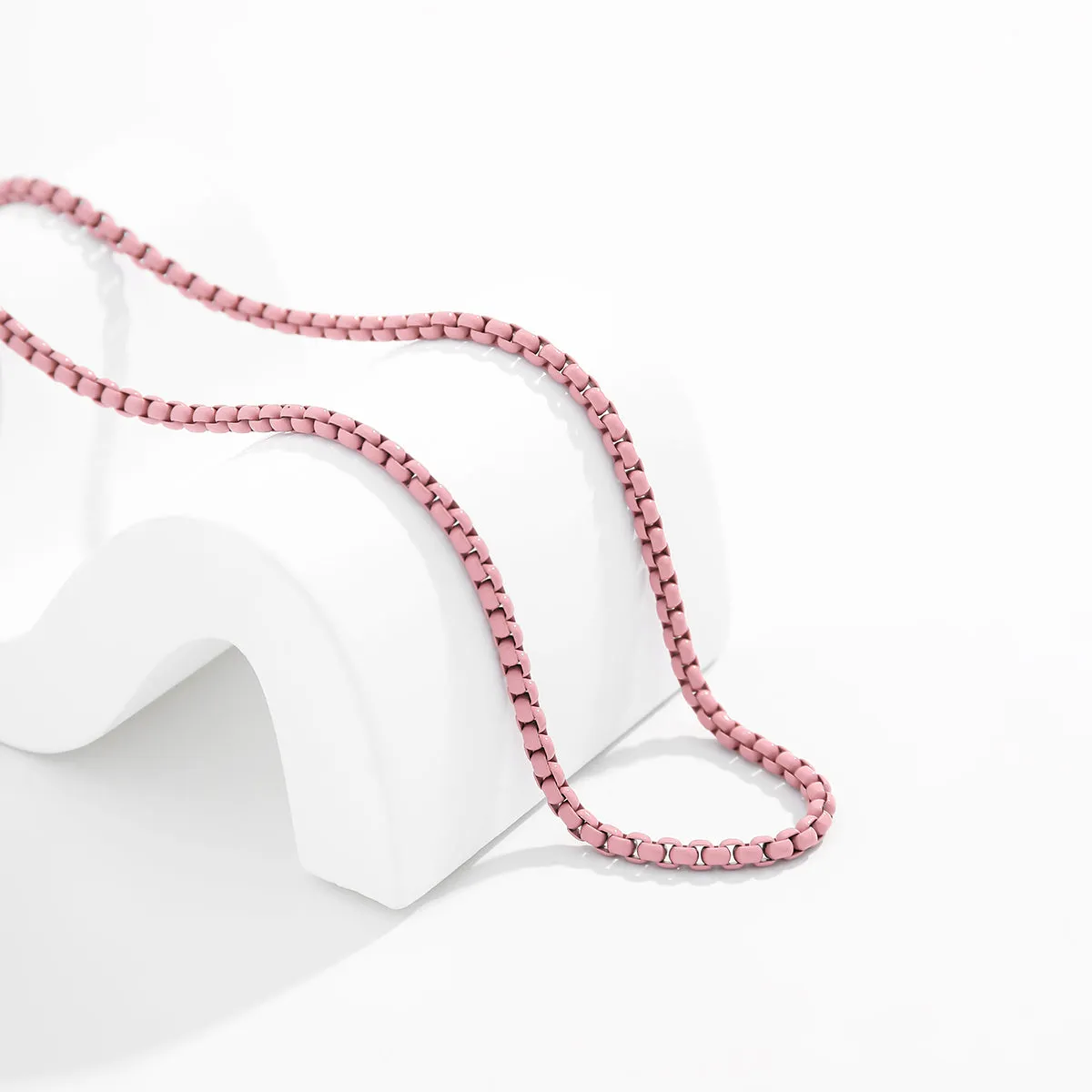 Pink Enamel & Silver-Plated Chain Necklace
