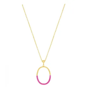 Pink Enamel Oval Drop Necklace