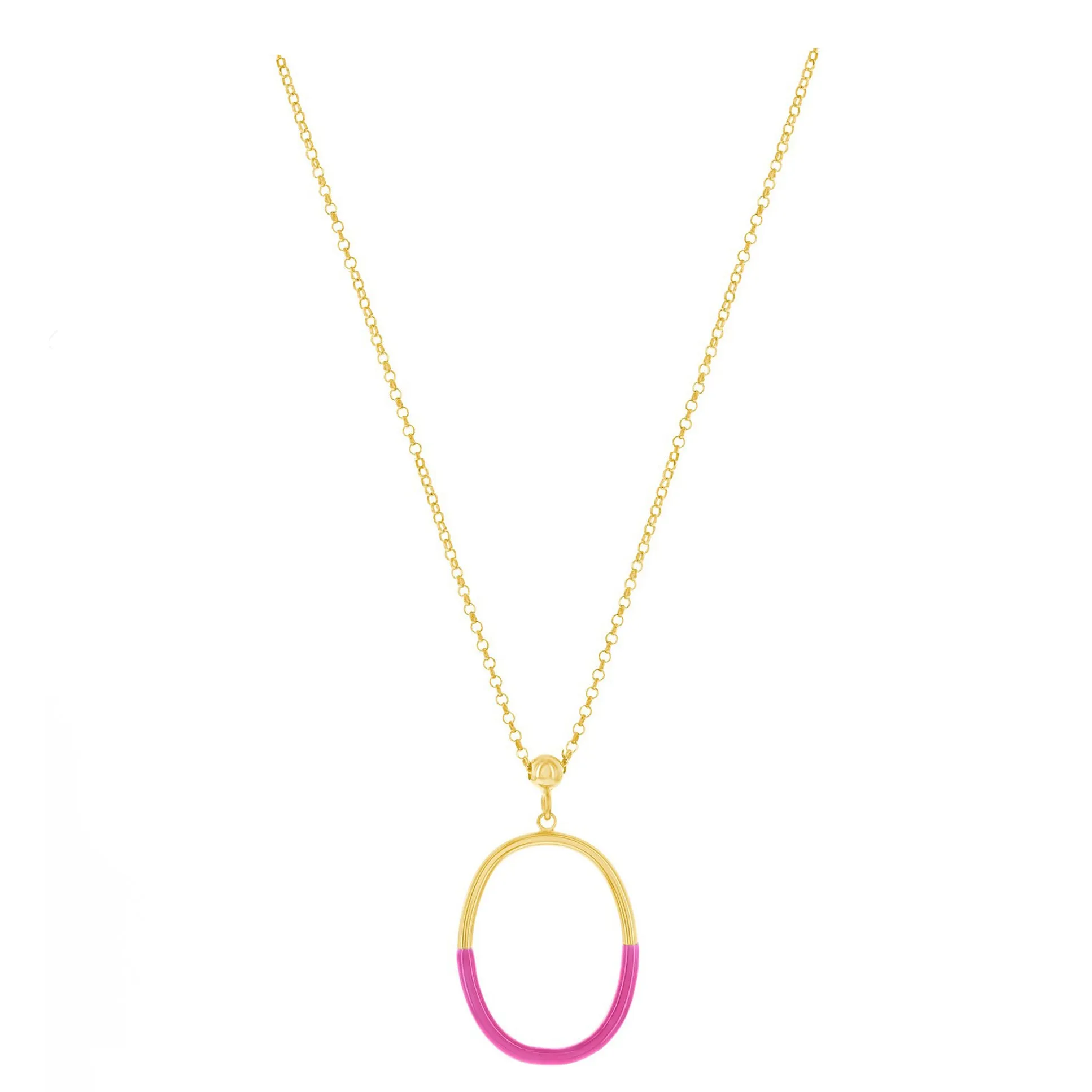 Pink Enamel Oval Drop Necklace