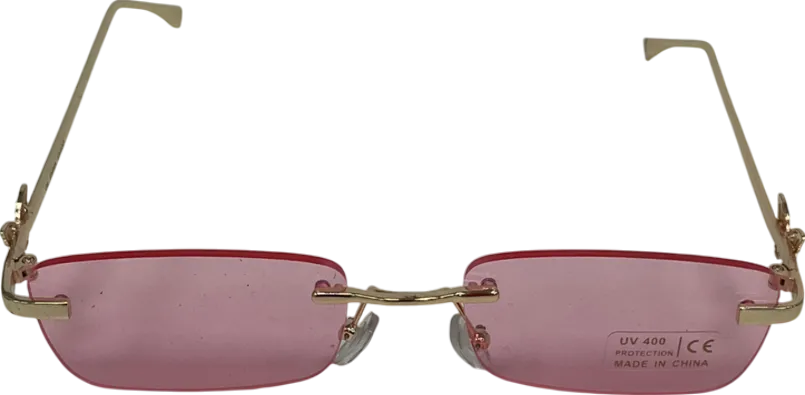 Pink Rimless Butterfly Embellished Sunglasses One Size