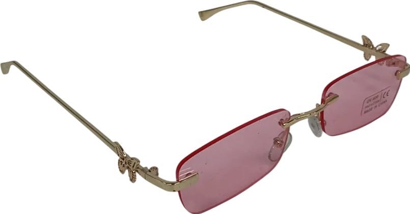 Pink Rimless Butterfly Embellished Sunglasses One Size