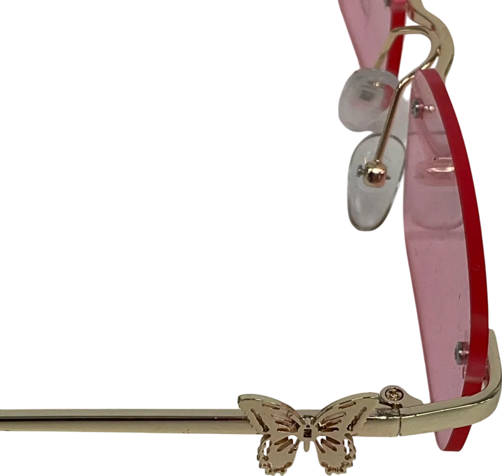 Pink Rimless Butterfly Embellished Sunglasses One Size