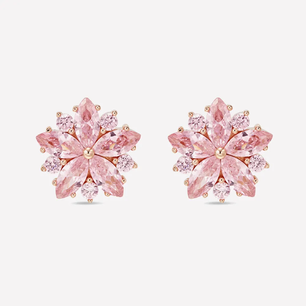 Pink Sapphire Sakura Flower Stud Earrings