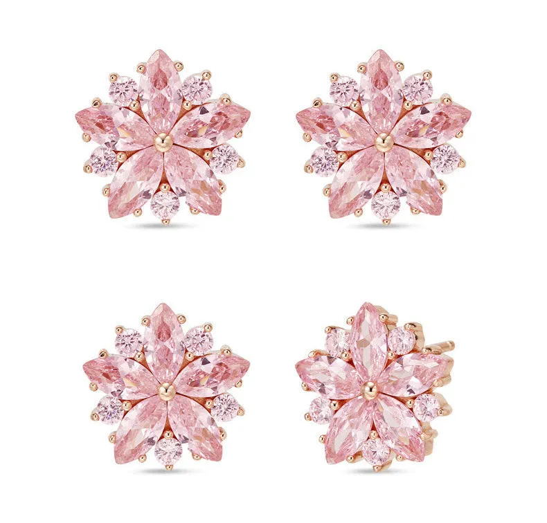 Pink Sapphire Sakura Flower Stud Earrings