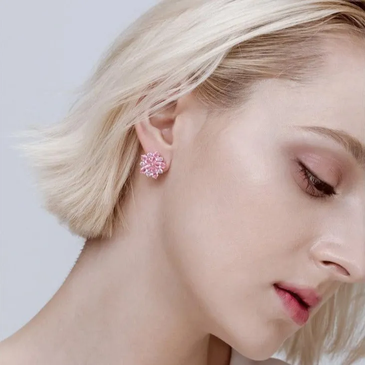 Pink Sapphire Sakura Flower Stud Earrings