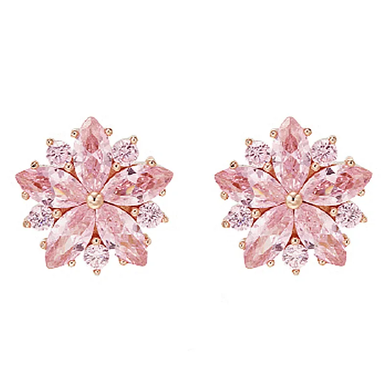 Pink Sapphire Sakura Flower Stud Earrings