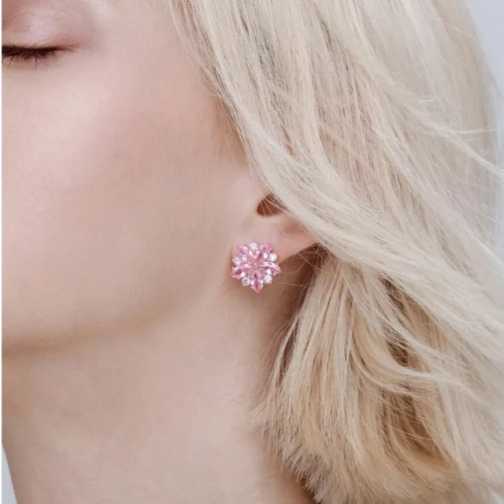 Pink Sapphire Sakura Flower Stud Earrings