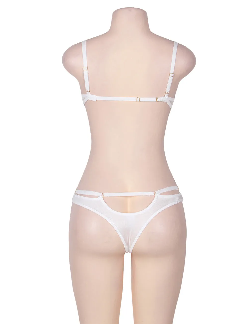 Plus Size Black & White Eyelash Lace Bra Set