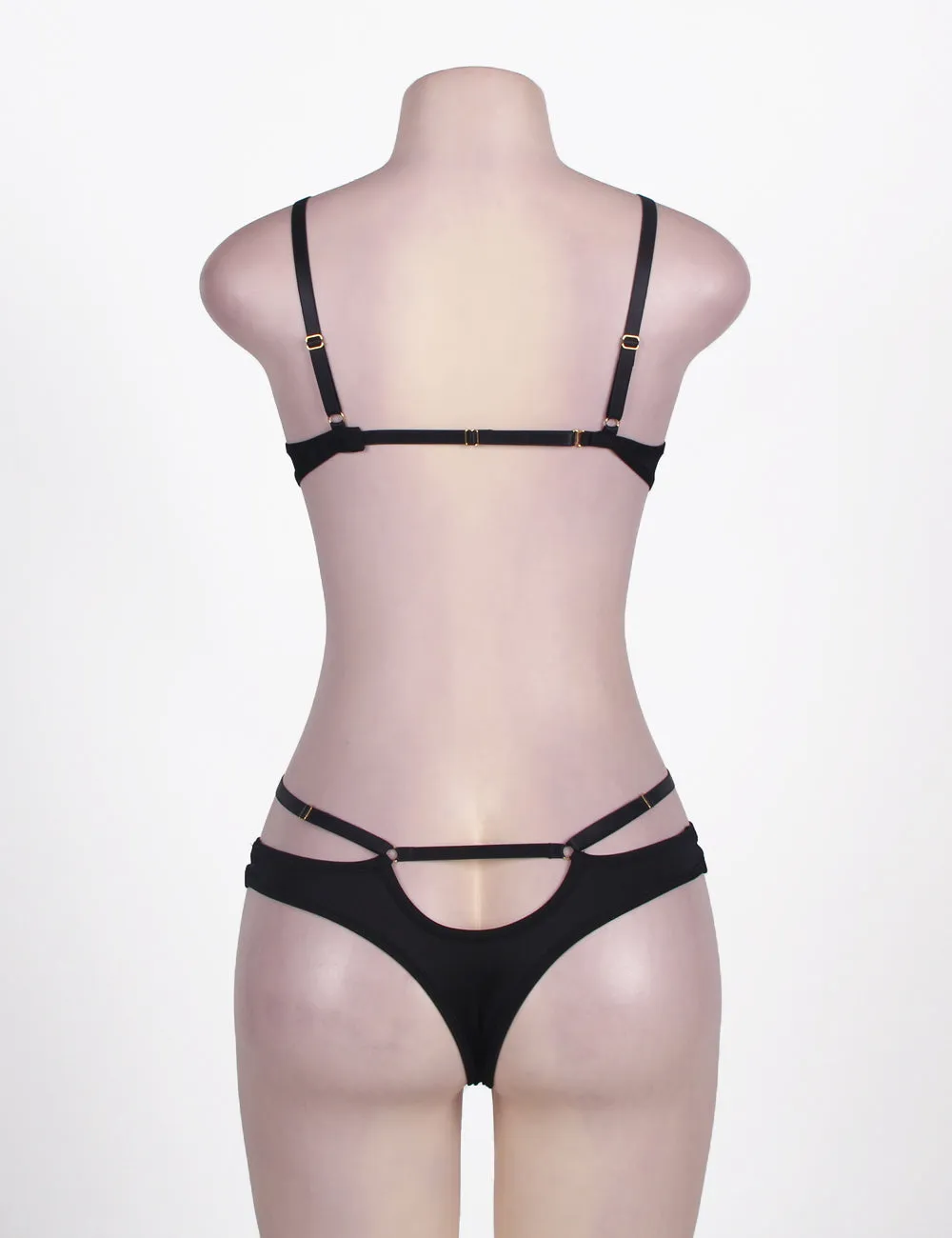 Plus Size Black & White Eyelash Lace Bra Set