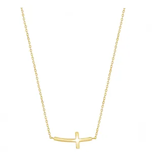 Polished Sideways Curved Cross Necklace