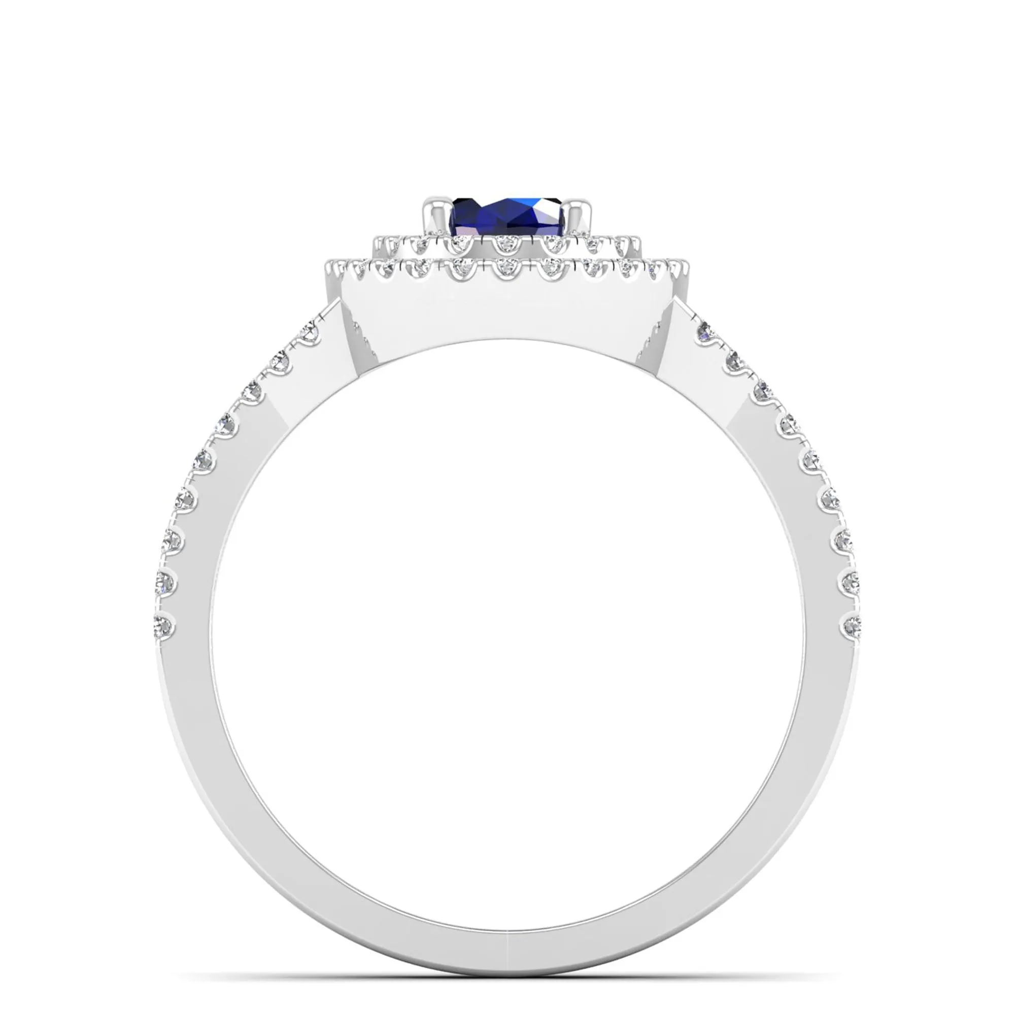 Prong-Set Double Halo Oval Sapphire and Infinity Diamond Ring