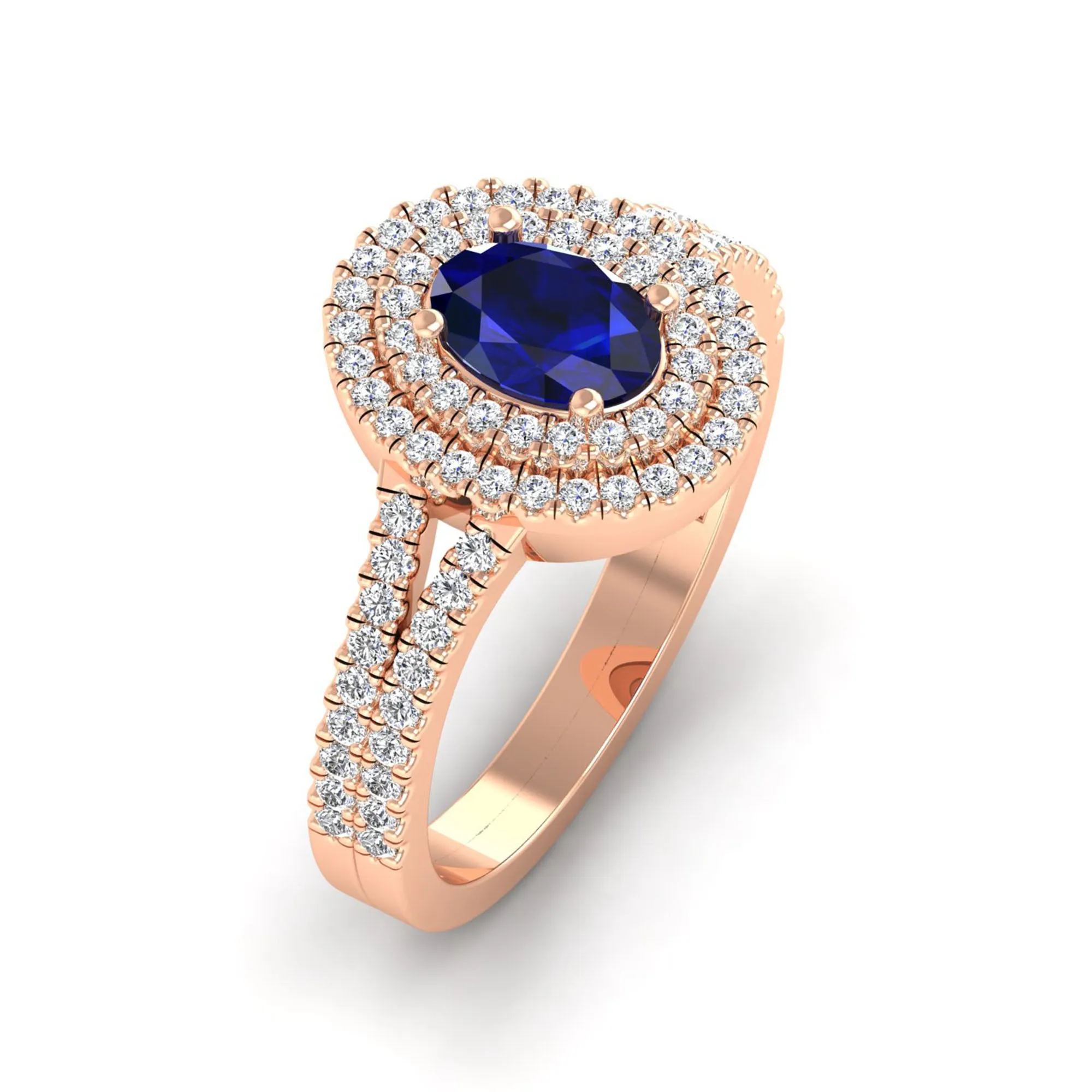 Prong-Set Double Halo Oval Sapphire and Infinity Diamond Ring