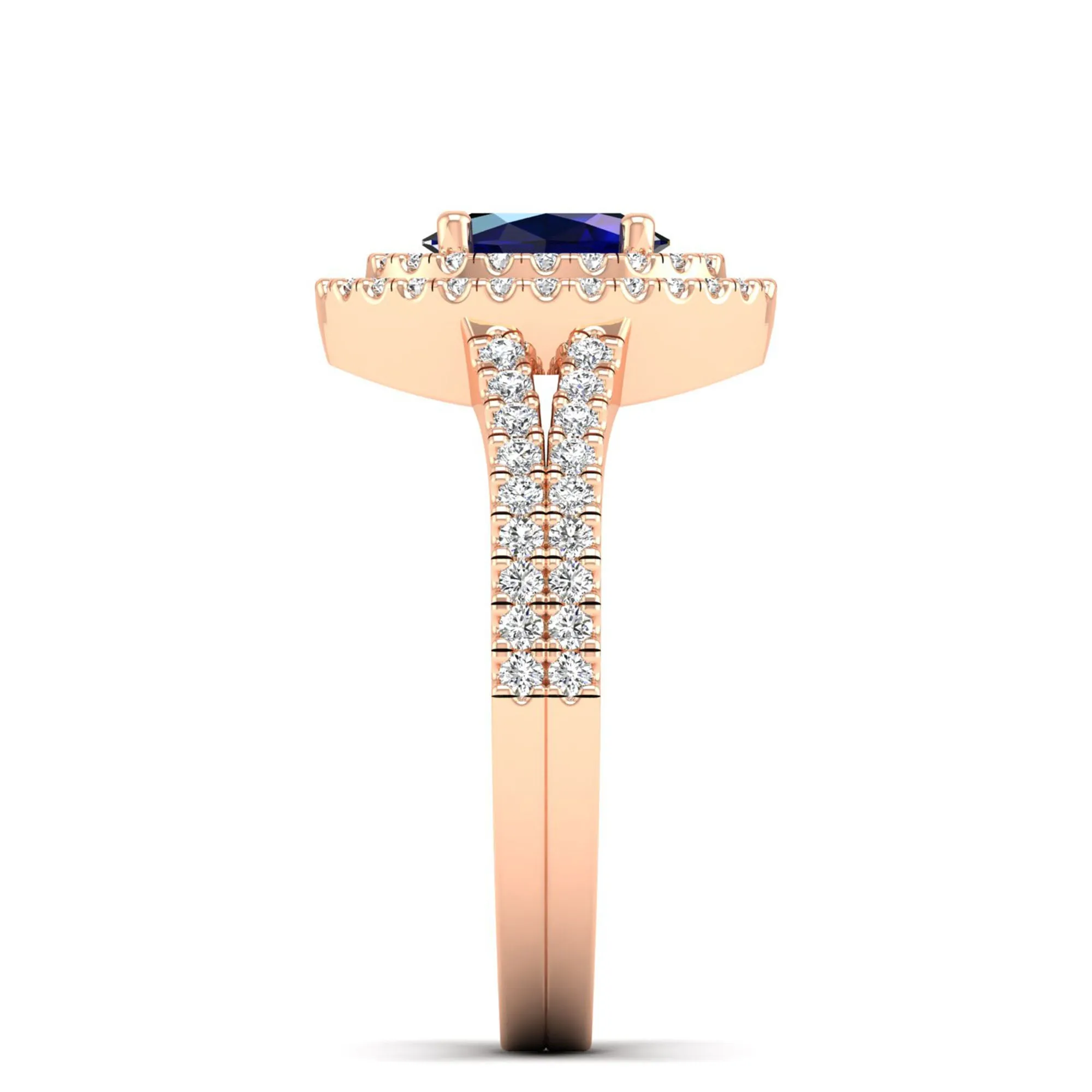 Prong-Set Double Halo Oval Sapphire and Infinity Diamond Ring