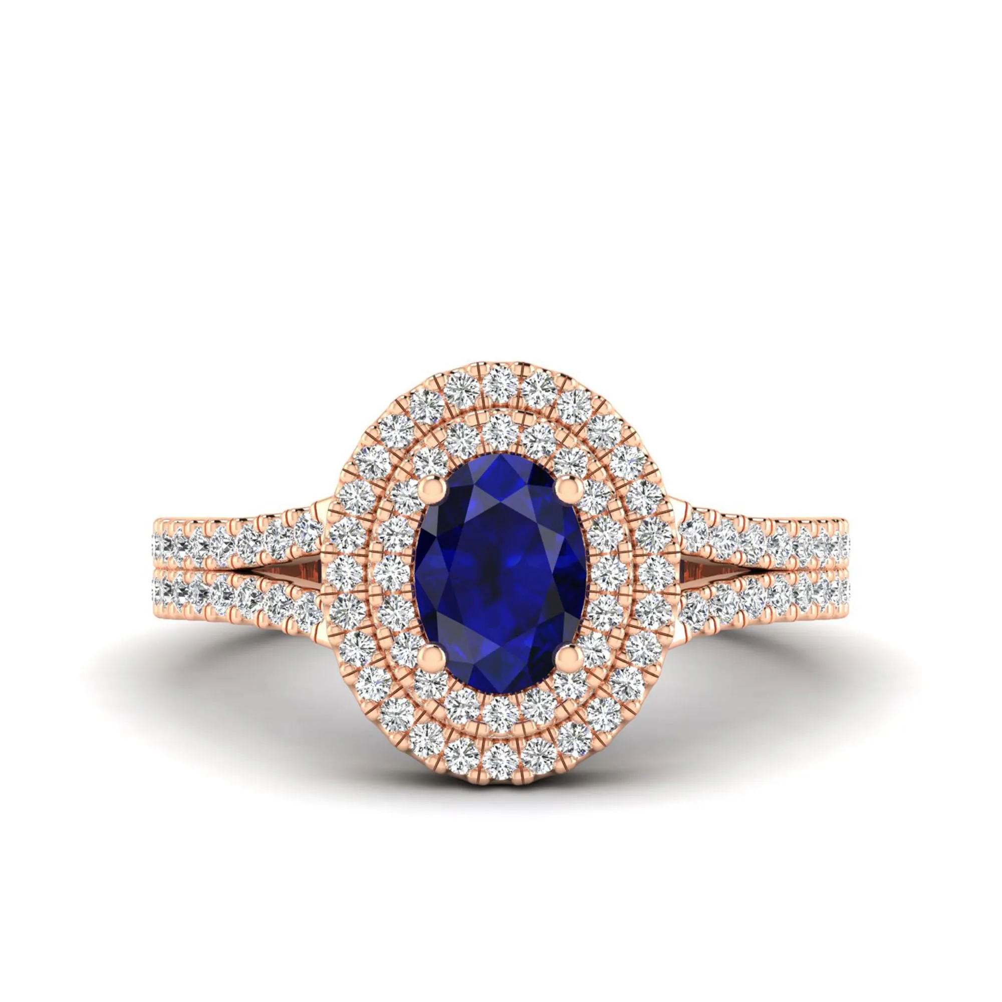 Prong-Set Double Halo Oval Sapphire and Infinity Diamond Ring