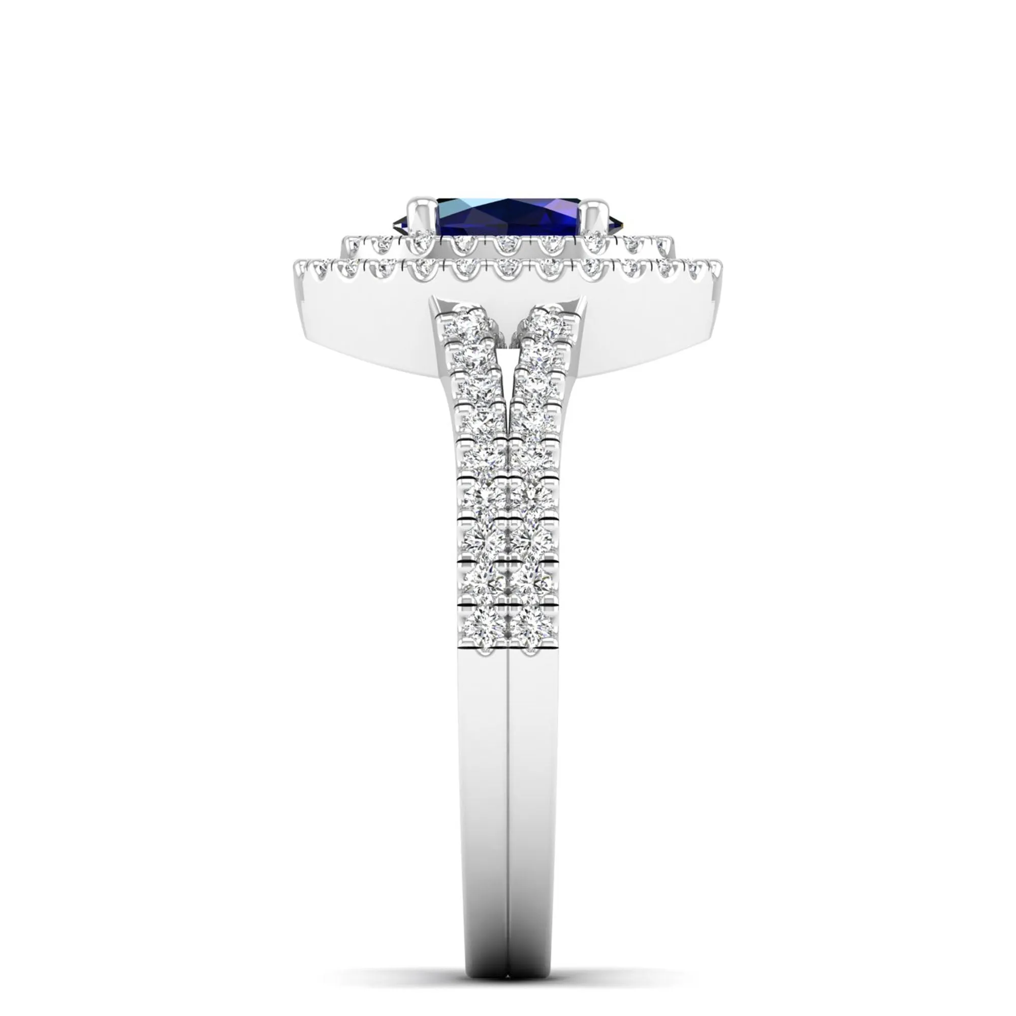 Prong-Set Double Halo Oval Sapphire and Infinity Diamond Ring