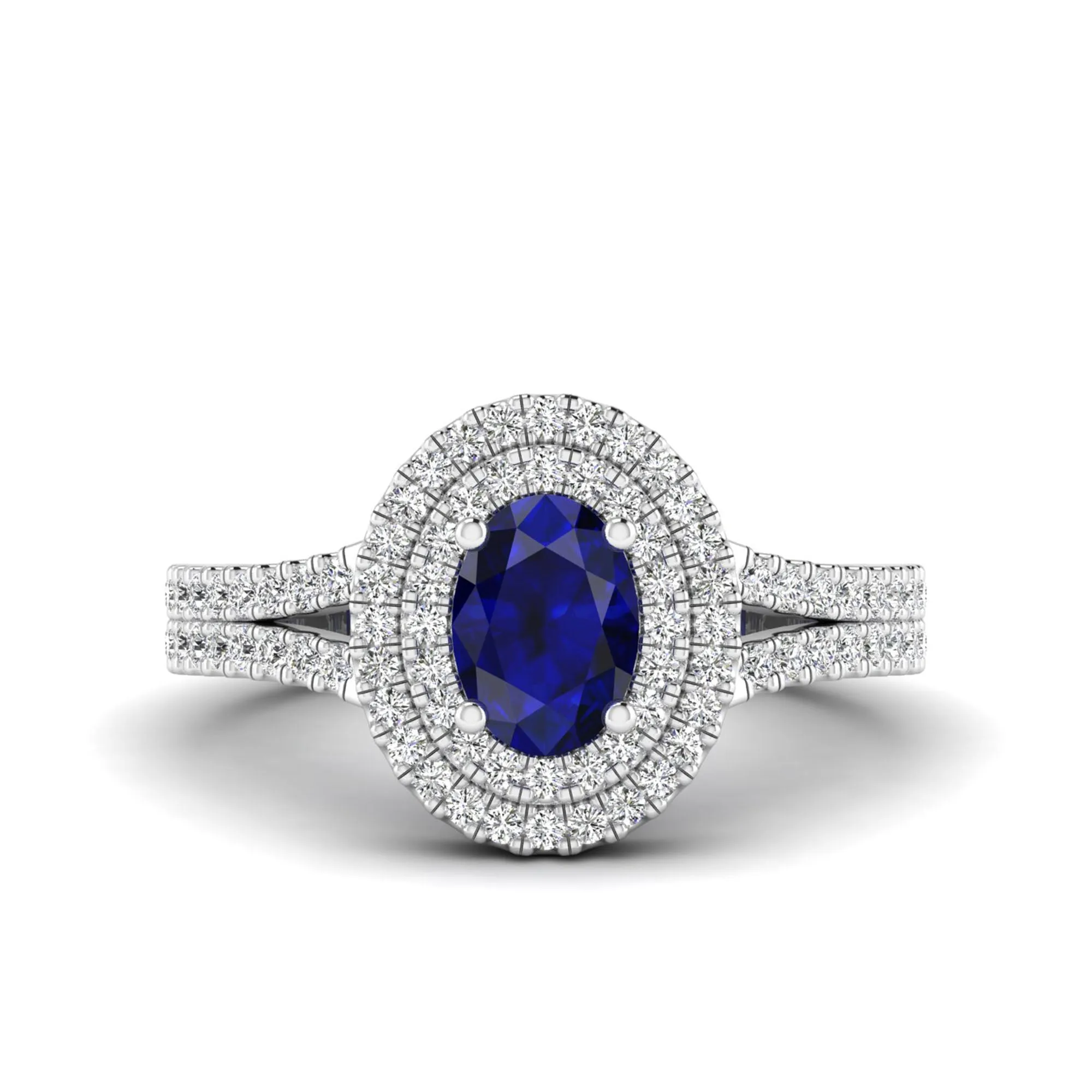 Prong-Set Double Halo Oval Sapphire and Infinity Diamond Ring