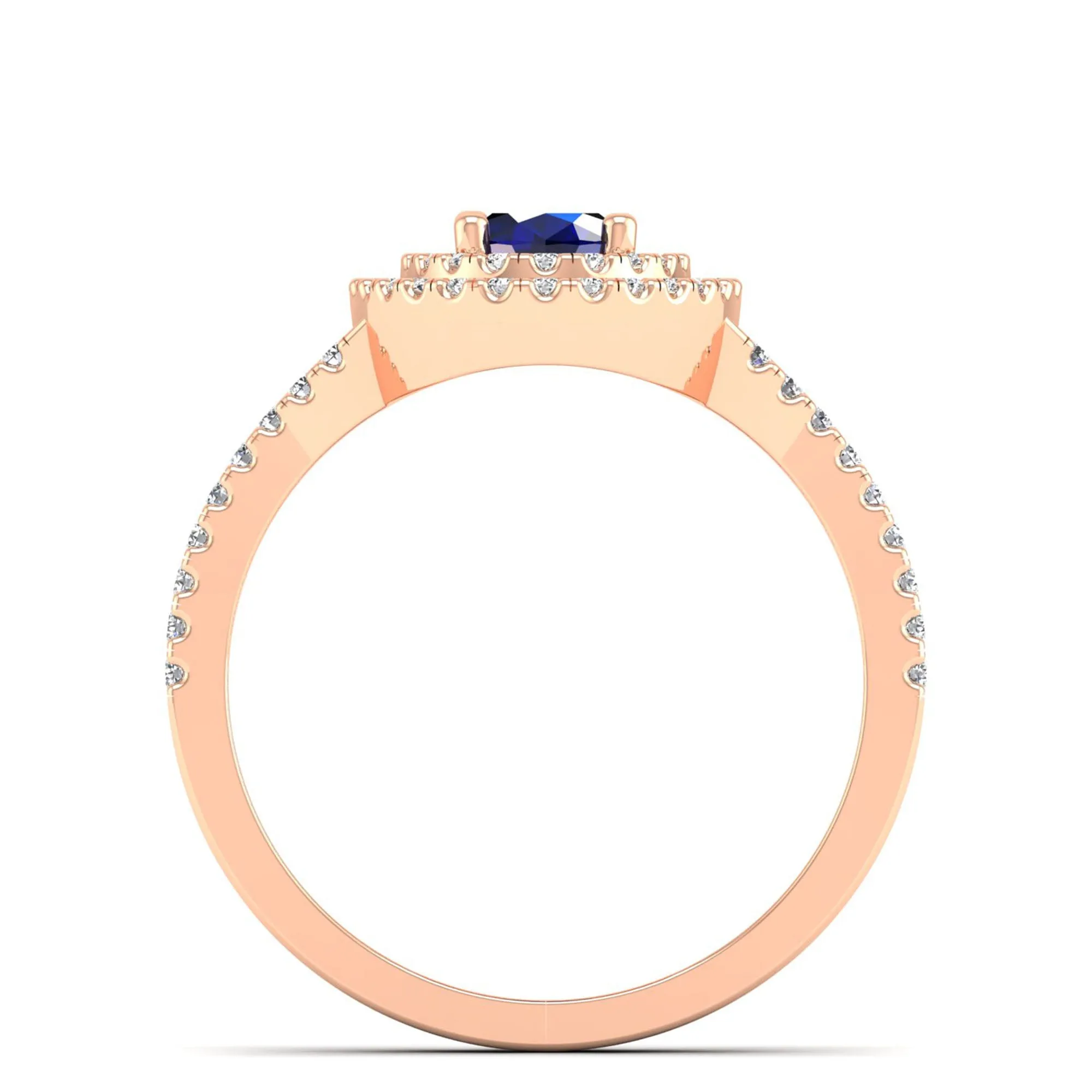 Prong-Set Double Halo Oval Sapphire and Infinity Diamond Ring