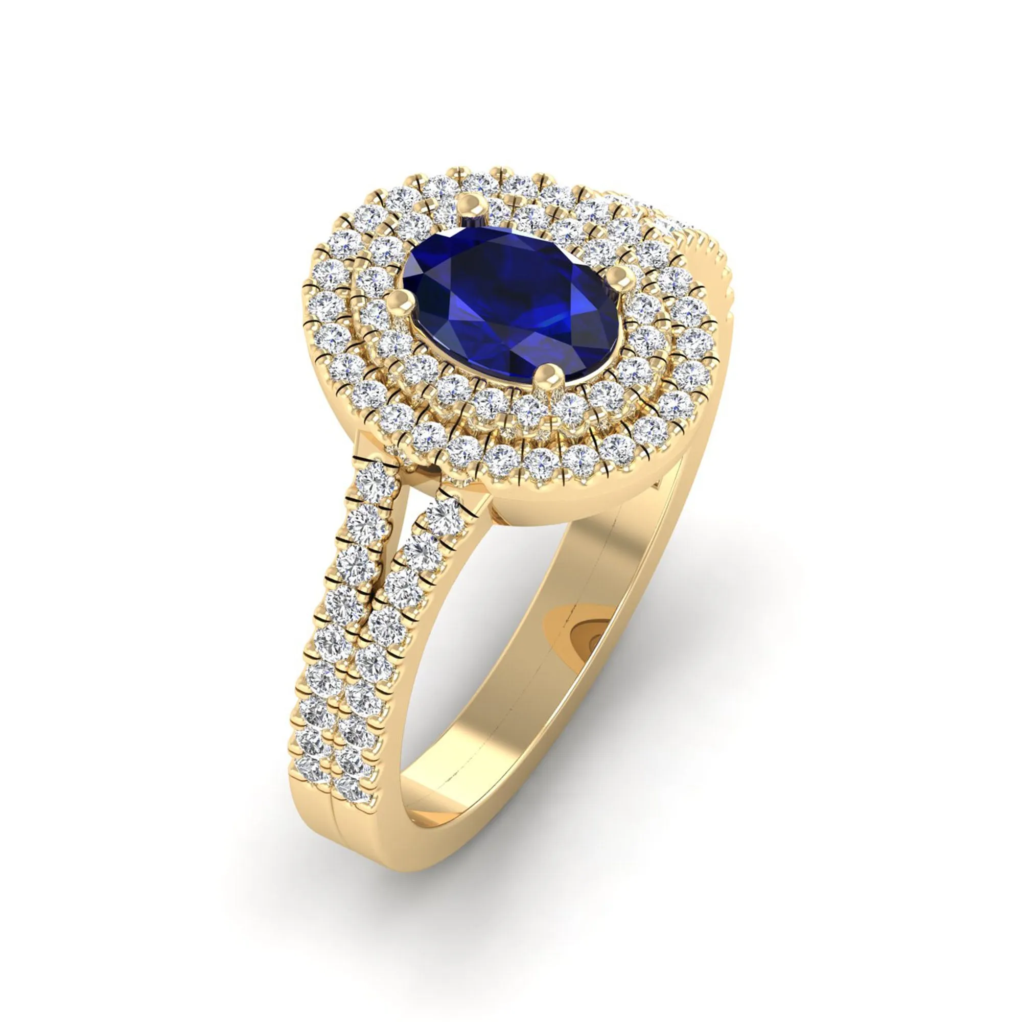 Prong-Set Double Halo Oval Sapphire and Infinity Diamond Ring