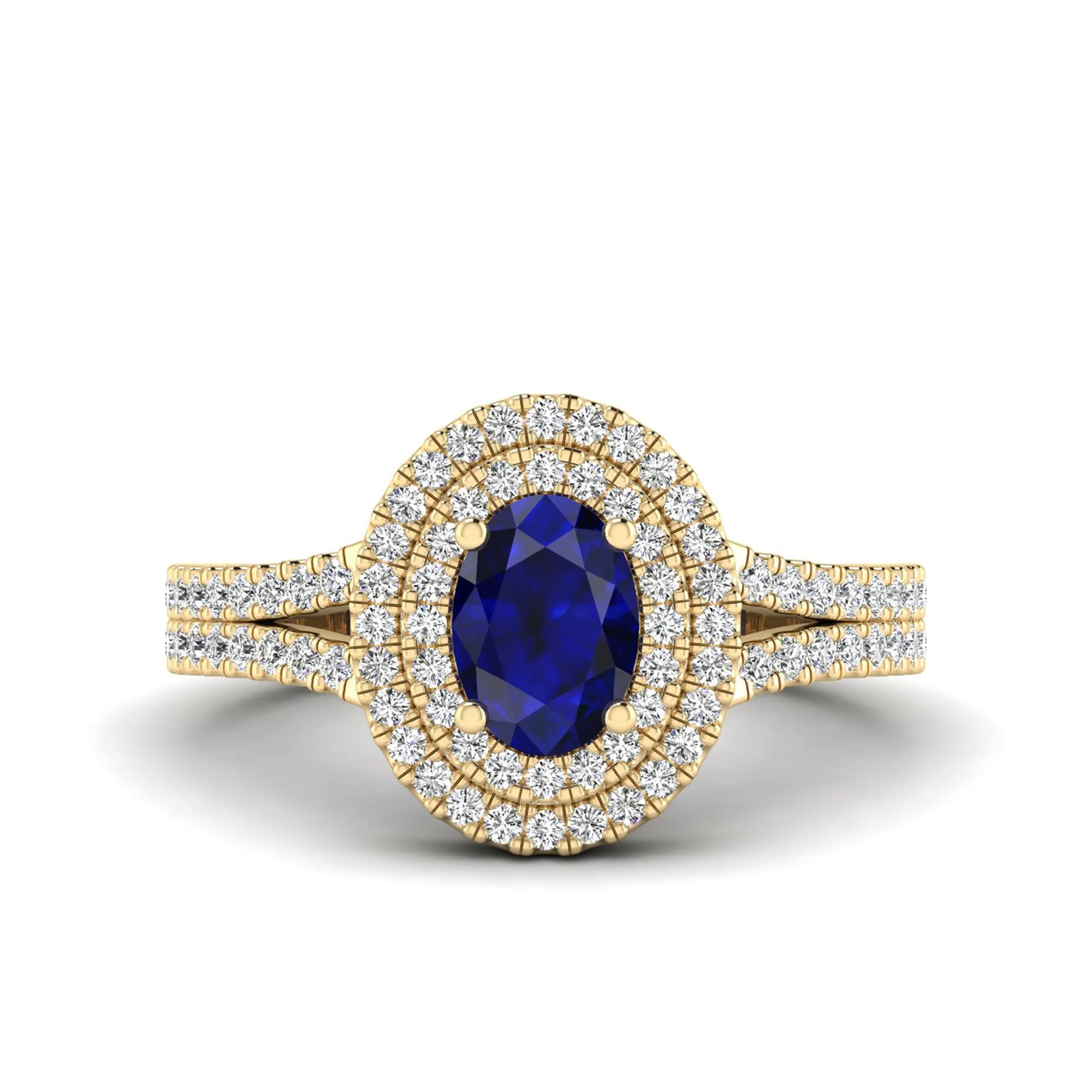 Prong-Set Double Halo Oval Sapphire and Infinity Diamond Ring