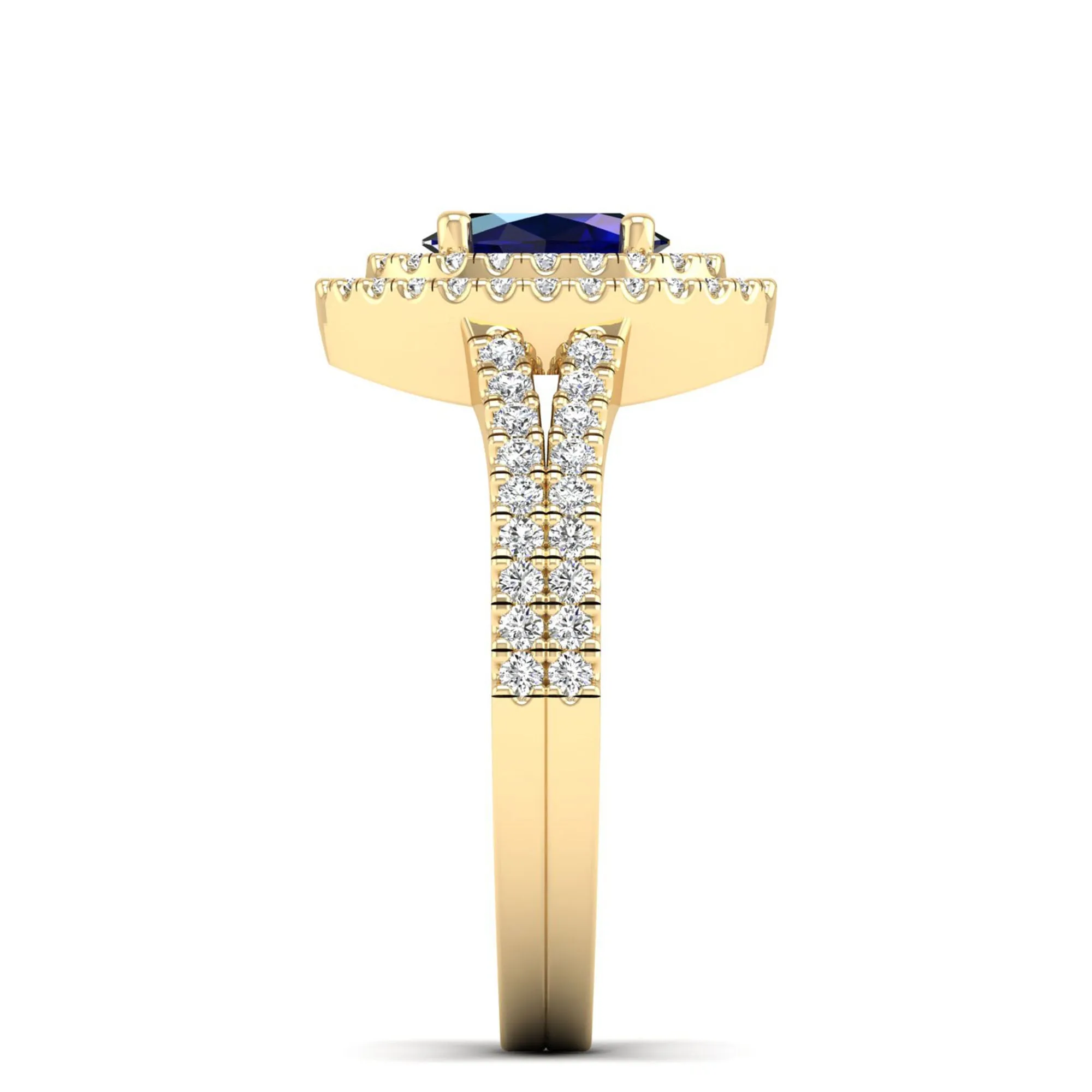 Prong-Set Double Halo Oval Sapphire and Infinity Diamond Ring
