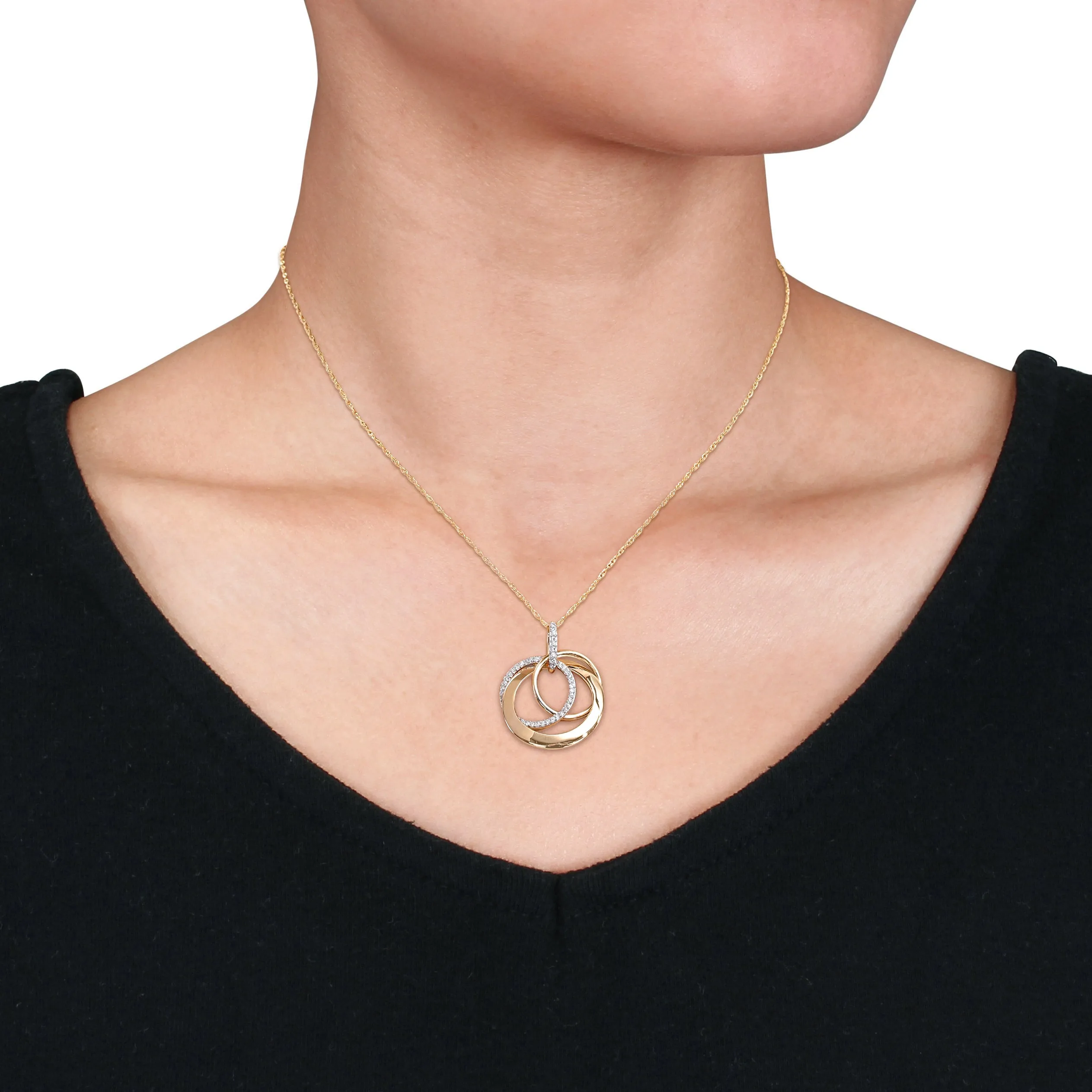 Quad-Circle Gold and Diamond Pendant