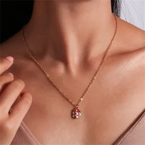 Red & Green Enamel 18K Gold-Plated Gift Box Pendant Necklace