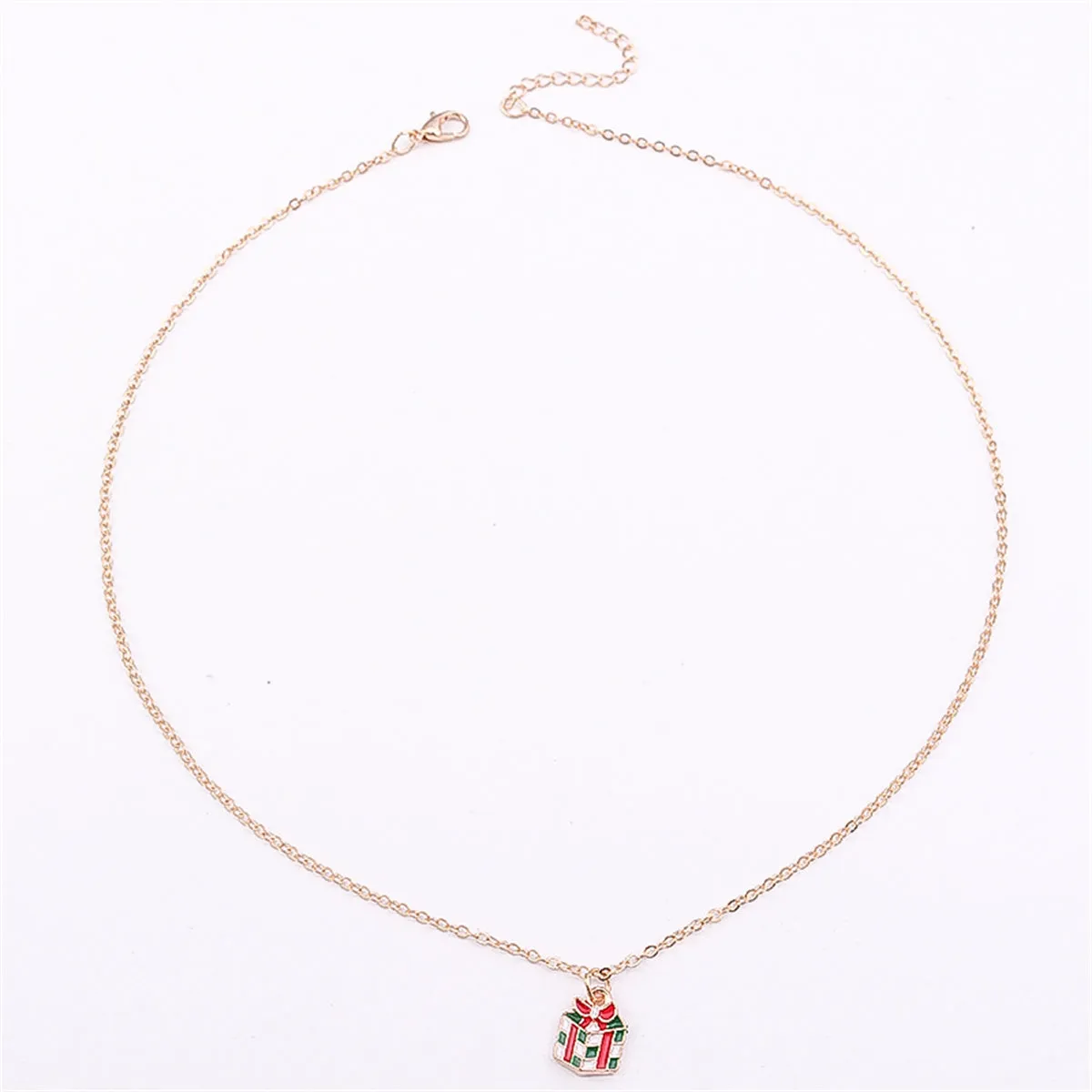 Red & Green Enamel 18K Gold-Plated Gift Box Pendant Necklace
