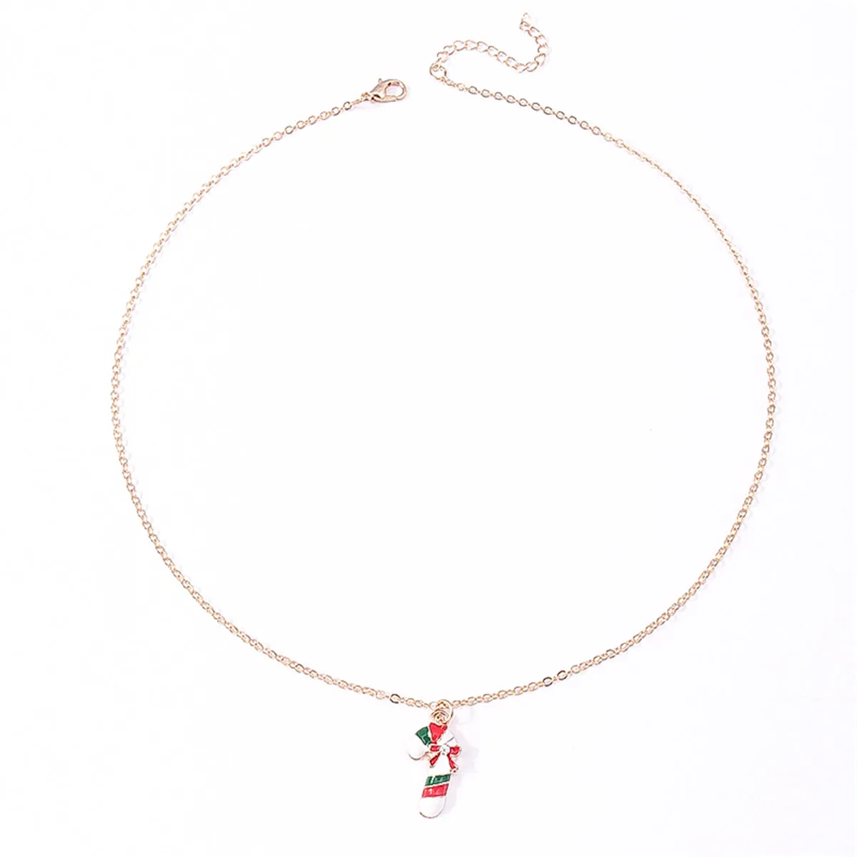 Red Enamel & Cubic Zirconia Candy Cane Pendant Necklace