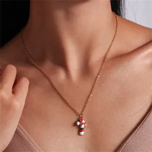 Red Enamel & Cubic Zirconia Candy Cane Pendant Necklace