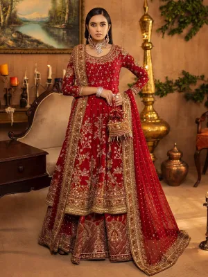 Red Pakistani Bridal Dress in Lehenga and Frock Style
