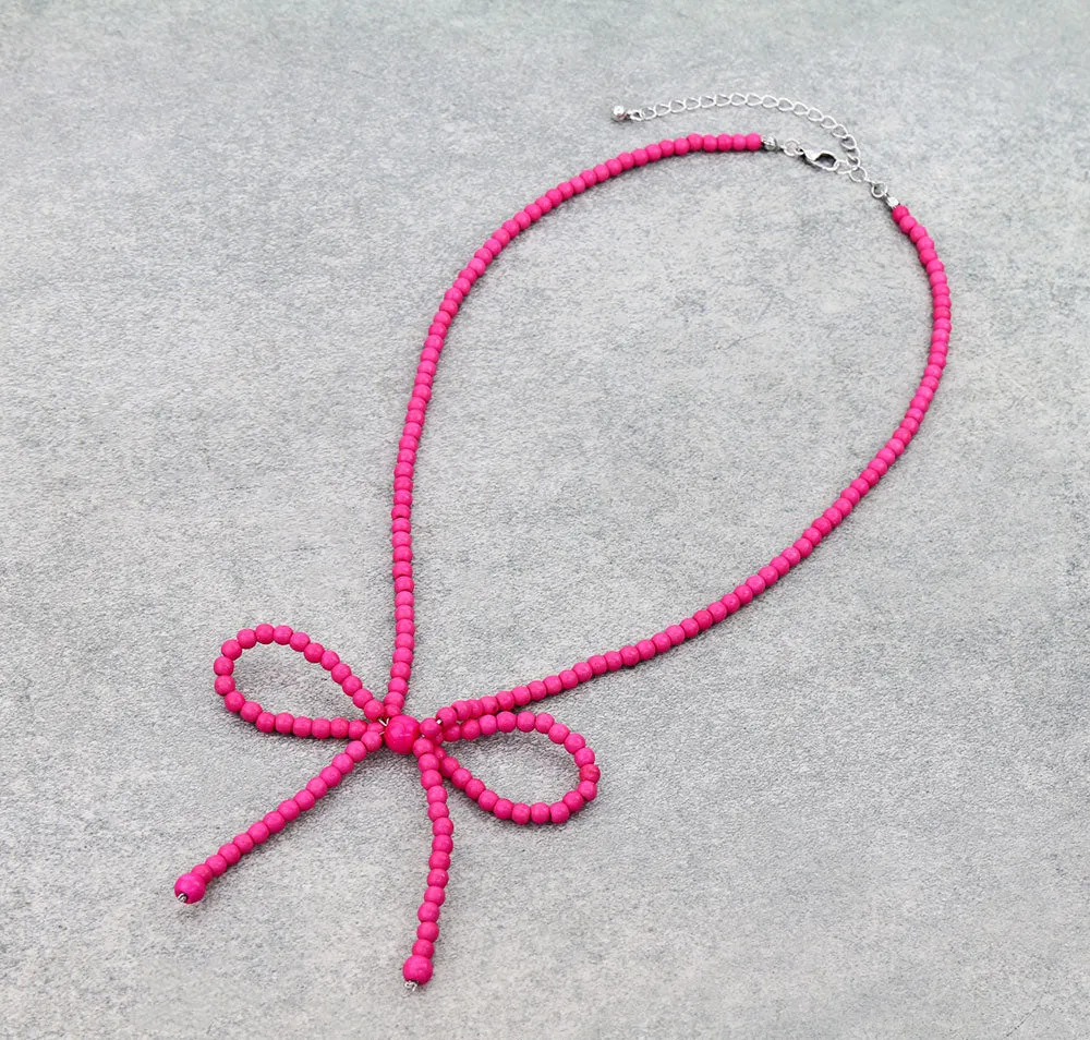 Revel Fashion Color Bead Bow Necklace - 18"