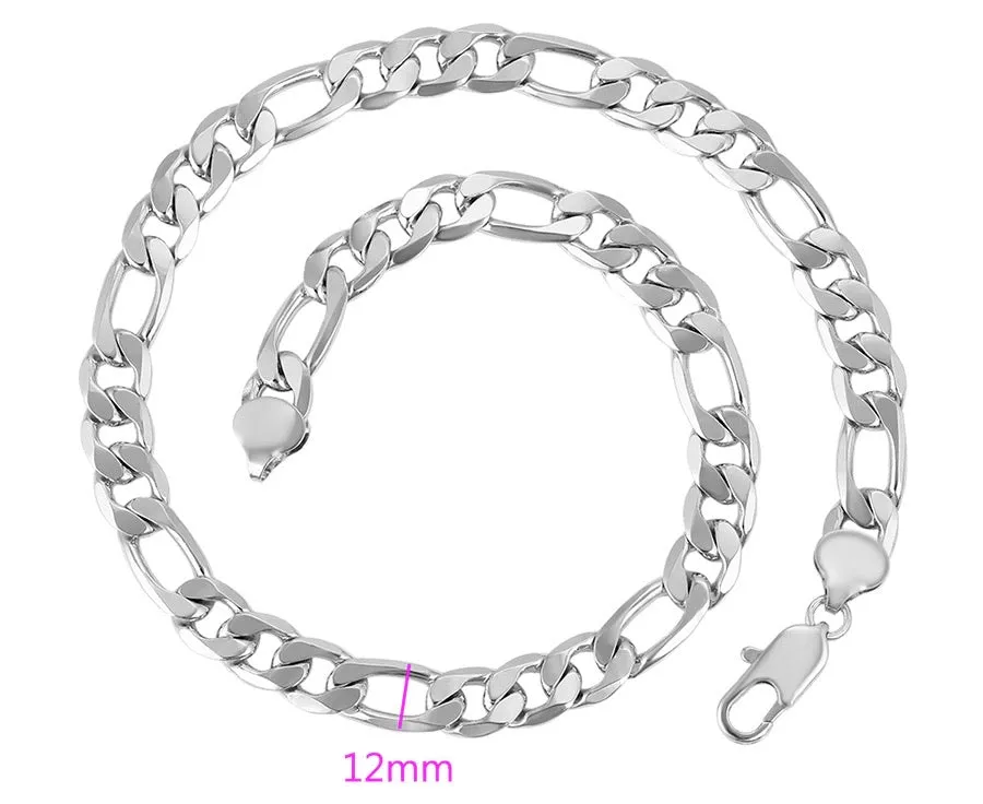 Rhodium Plated Figaro Thick Chain Necklace