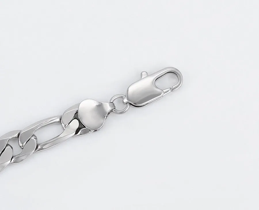 Rhodium Plated Figaro Thick Chain Necklace