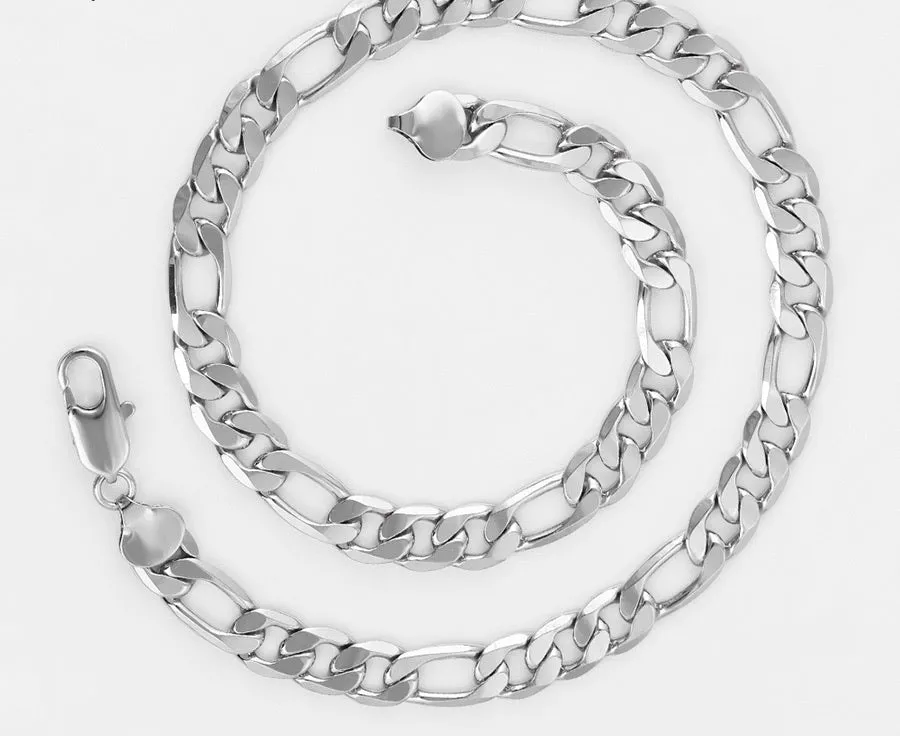 Rhodium Plated Figaro Thick Chain Necklace