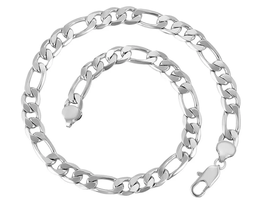 Rhodium Plated Figaro Thick Chain Necklace
