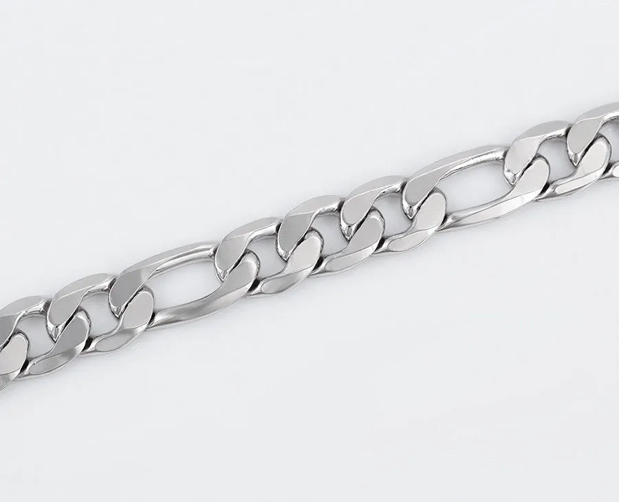 Rhodium Plated Figaro Thick Chain Necklace