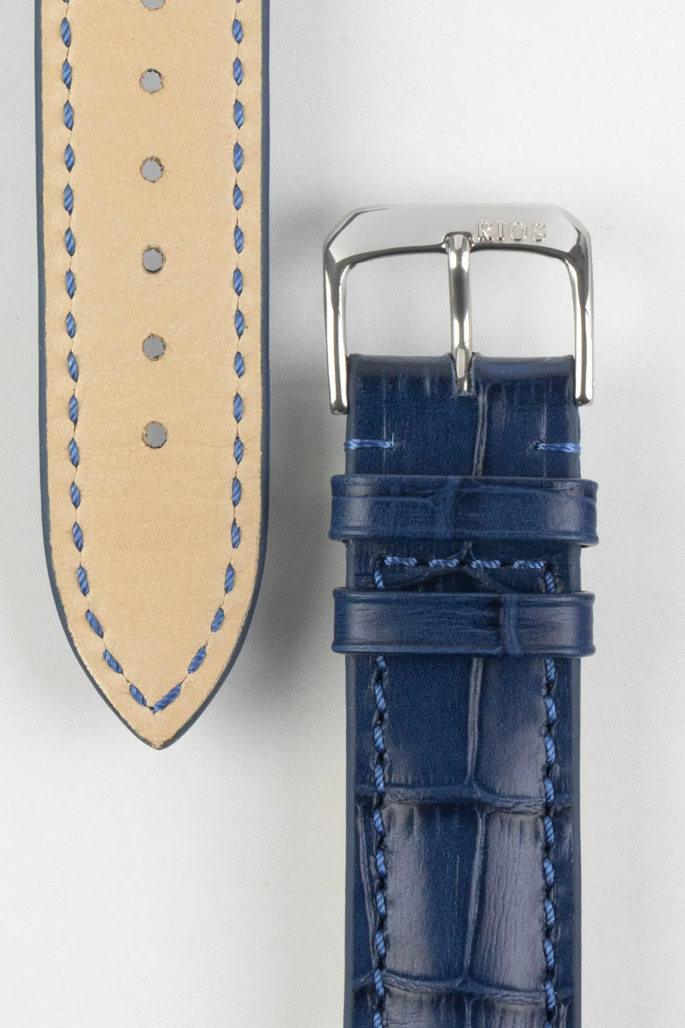 RIOS1931 LOUISIANA Alligator-Embossed Leather Watch Strap in NAVY BLUE