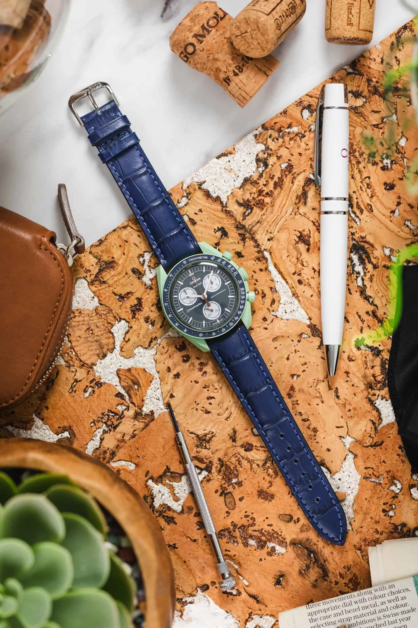 RIOS1931 LOUISIANA Alligator-Embossed Leather Watch Strap in NAVY BLUE