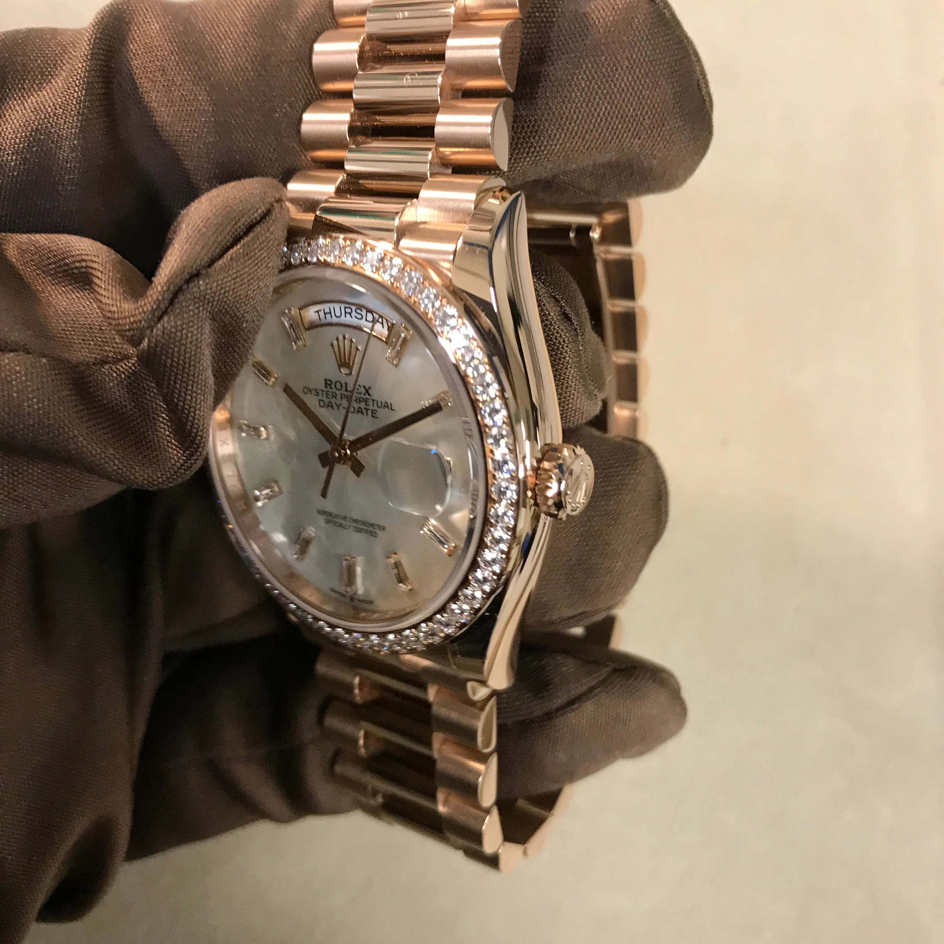 Rolex DayDate 36 Everose Gold & Diamond President Slate (128345RBR-0077)