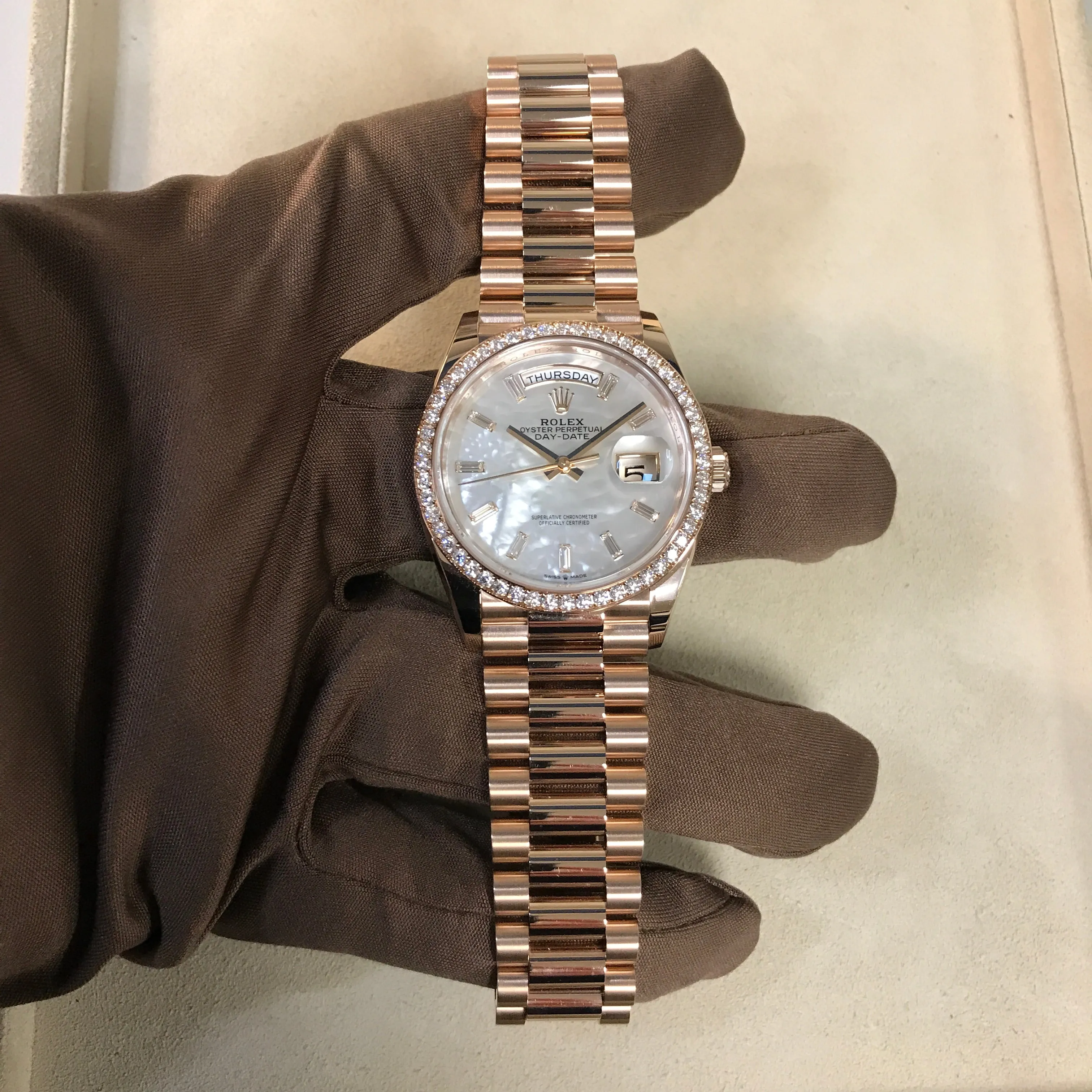 Rolex DayDate 36 Everose Gold & Diamond President Slate (128345RBR-0077)