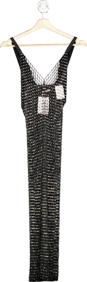 Rotate Grey Crystal-embellished Mesh Dress UK 6