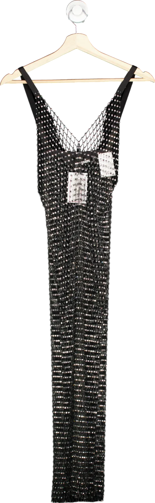 Rotate Grey Crystal-embellished Mesh Dress UK 6
