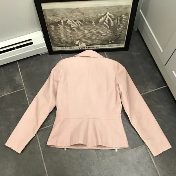 Roz &amp; Ali Womens Faux Leather Moto Jacket Size M Asymmetrical Zip Pink Bomber