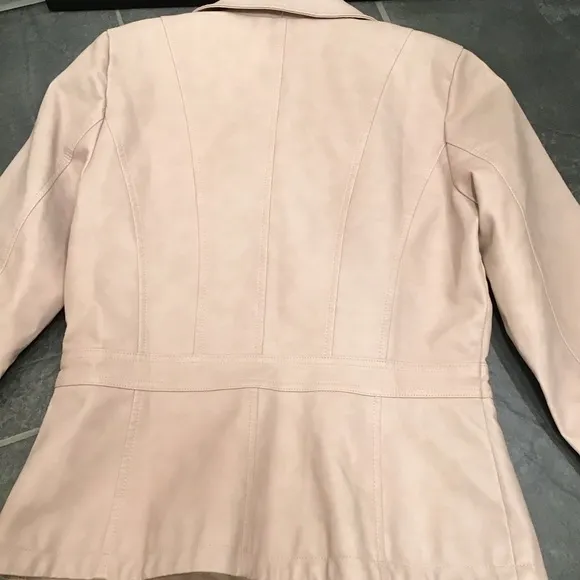 Roz &amp; Ali Womens Faux Leather Moto Jacket Size M Asymmetrical Zip Pink Bomber