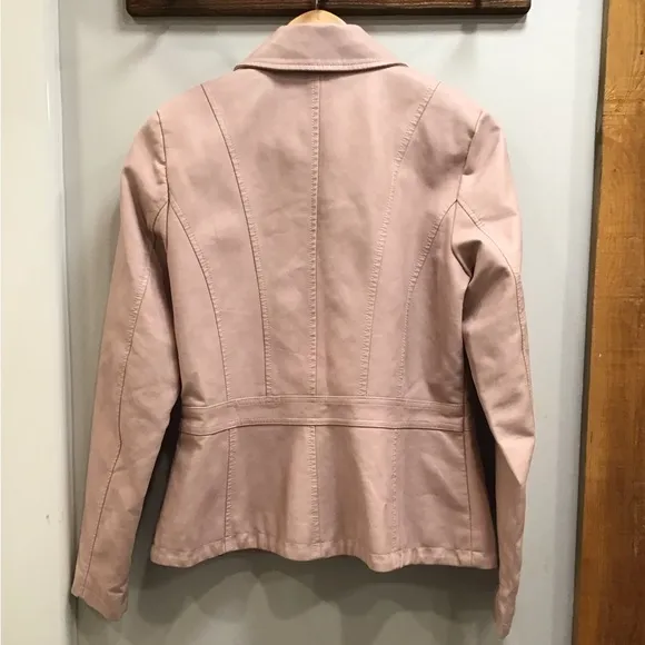 Roz &amp; Ali Womens Faux Leather Moto Jacket Size M Asymmetrical Zip Pink Bomber